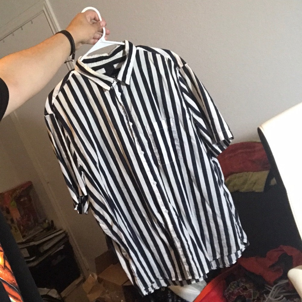 White and Blue Striped Button Up